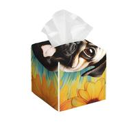 Pu Leather Cube Tissue Box Holders Modern Waterproof Square Tissue Box Cover Pug Tie Dye Sunflower Facial Paper Holder For Bathroom Kitchen Nightstand Office Home Decor