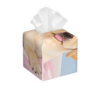Pu Leather Cube Tissue Box Holders Modern Waterproof Square Tissue Box Cover Puppy Dog Facial Paper Holder for Bathroom Kitchen Nightstand Office Home Decor