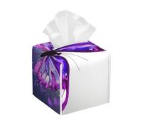 Pu Leather Cube Tissue Box Holders Modern Waterproof Square Tissue Box Cover Purple Butterfly1 Facial Paper Holder for Bathroom Kitchen Nightstand Office Home Decor