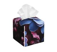 Pu Leather Cube Tissue Box Holders Modern Waterproof Square Tissue Box Cover Purple Flowers With Leaves Facial Paper Holder For Bathroom Kitchen Nightstand Office Home Decor
