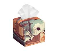 Pu Leather Cube Tissue Box Holders Modern Waterproof Square Tissue Box Cover Rabbit And Cup Facial Paper Holder For Bathroom Kitchen Nightstand Office Home Decor