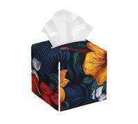 Pu Leather Cube Tissue Box Holders Modern Waterproof Square Tissue Box Cover Realistic Hawaiian Flowers Facial Paper Holder For Bathroom Kitchen Nightstand Office Home Decor