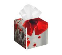 Pu Leather Cube Tissue Box Holders Modern Waterproof Square Tissue Box Cover Red Poppy Flower Facial Paper Holder for Bathroom Kitchen Nightstand Office Home Decor
