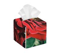 Pu Leather Cube Tissue Box Holders Modern Waterproof Square Tissue Box Cover Red Rose Photo Facial Paper Holder for Bathroom Kitchen Nightstand Office Home Decor