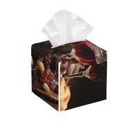 Pu Leather Cube Tissue Box Holders Modern Waterproof Square Tissue Box Cover Red Roses And Red Wine Facial Paper Holder For Bathroom Kitchen Nightstand Office Home Decor