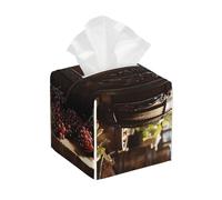 Pu Leather Cube Tissue Box Holders Modern Waterproof Square Tissue Box Cover Red Wine Barrel Facial Paper Holder For Bathroom Kitchen Nightstand Office Home Decor