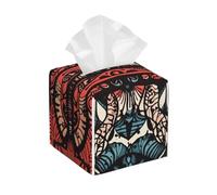 Pu Leather Cube Tissue Box Holders Modern Waterproof Square Tissue Box Cover Retro Tribal Drawing Pattern Facial Paper Holder For Bathroom Kitchen Nightstand Office Home Decor