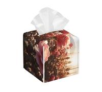 Pu Leather Cube Tissue Box Holders Modern Waterproof Square Tissue Box Cover Rose Field Facial Paper Holder For Bathroom Kitchen Nightstand Office Home Decor