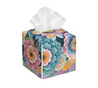 Pu Leather Cube Tissue Box Holders Modern Waterproof Square Tissue Box Cover Scales and Flowers Pattern Facial Paper Holder for Bathroom Kitchen Nightstand Office Home Decor