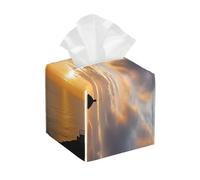 Pu Leather Cube Tissue Box Holders Modern Waterproof Square Tissue Box Cover Sea And Lighthouse Facial Paper Holder For Bathroom Kitchen Nightstand Office Home Decor