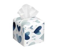 Pu Leather Cube Tissue Box Holders Modern Waterproof Square Tissue Box Cover Simple Blue Heart Shape Facial Paper Holder For Bathroom Kitchen Nightstand Office Home Decor