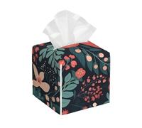 Pu Leather Cube Tissue Box Holders Modern Waterproof Square Tissue Box Cover Simple Little Flower Facial Paper Holder For Bathroom Kitchen Nightstand Office Home Decor