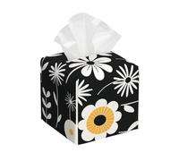 Pu Leather Cube Tissue Box Holders Modern Waterproof Square Tissue Box Cover Simple Strokes Of Flowers Facial Paper Holder For Bathroom Kitchen Nightstand Office Home Decor