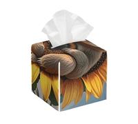 Pu Leather Cube Tissue Box Holders Modern Waterproof Square Tissue Box Cover Sloth Sitting On Sunflower Facial Paper Holder for Bathroom Kitchen Nightstand Office Home Decor