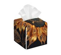 Pu Leather Cube Tissue Box Holders Modern Waterproof Square Tissue Box Cover Sparkling Sunflower Facial Paper Holder For Bathroom Kitchen Nightstand Office Home Decor