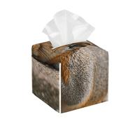 Pu Leather Cube Tissue Box Holders Modern Waterproof Square Tissue Box Cover Squirrel Just Laying Facial Paper Holder For Bathroom Kitchen Nightstand Office Home Decor