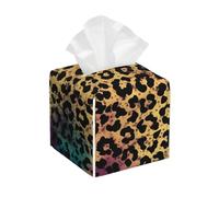 Pu Leather Cube Tissue Box Holders Modern Waterproof Square Tissue Box Cover Star Leopard Print Facial Paper Holder For Bathroom Kitchen Nightstand Office Home Decor