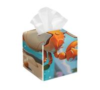 Pu Leather Cube Tissue Box Holders Modern Waterproof Square Tissue Box Cover Summer Cartoon Crab Facial Paper Holder for Bathroom Kitchen Nightstand Office Home Decor