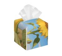 Pu Leather Cube Tissue Box Holders Modern Waterproof Square Tissue Box Cover Sunflower and Corn Print Facial Paper Holder for Bathroom Kitchen Nightstand Office Home Decor