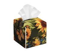 Pu Leather Cube Tissue Box Holders Modern Waterproof Square Tissue Box Cover Sunflowers And Butterflies Facial Paper Holder For Bathroom Kitchen Nightstand Office Home Decor