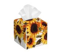 Pu Leather Cube Tissue Box Holders Modern Waterproof Square Tissue Box Cover Sunflowers On White Background Facial Paper Holder For Bathroom Kitchen Nightstand Office Home Decor