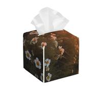 Pu Leather Cube Tissue Box Holders Modern Waterproof Square Tissue Box Cover Sunset And Flowers Facial Paper Holder For Bathroom Kitchen Nightstand Office Home Decor