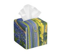 Pu Leather Cube Tissue Box Holders Modern Waterproof Square Tissue Box Cover Texas Bluebonnets Scenery Facial Paper Holder for Bathroom Kitchen Nightstand Office Home Decor