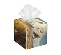 Pu Leather Cube Tissue Box Holders Modern Waterproof Square Tissue Box Cover The Wind Blows Feathers Facial Paper Holder For Bathroom Kitchen Nightstand Office Home Decor