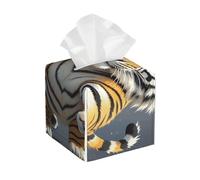 Pu Leather Cube Tissue Box Holders Modern Waterproof Square Tissue Box Cover Tiger Head with Raised Paws Facial Paper Holder for Bathroom Kitchen Nightstand Office Home Decor