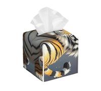 Pu Leather Cube Tissue Box Holders Modern Waterproof Square Tissue Box Cover Tiger Head with Raised Paws Facial Paper Holder for Bathroom Kitchen Nightstand Office Home Decor