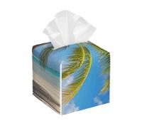Pu Leather Cube Tissue Box Holders Modern Waterproof Square Tissue Box Cover Tropical Palm Tree Facial Paper Holder for Bathroom Kitchen Nightstand Office Home Decor