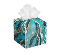 Pu Leather Cube Tissue Box Holders Modern Waterproof Square Tissue Box Cover Turquoise Blue Gold Marble Facial Paper Holder for Bathroom Kitchen Nightstand Office Home Decor
