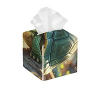 Pu Leather Cube Tissue Box Holders Modern Waterproof Square Tissue Box Cover Turtle in The Sun Facial Paper Holder for Bathroom Kitchen Nightstand Office Home Decor