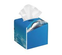 Pu Leather Cube Tissue Box Holders Modern Waterproof Square Tissue Box Cover Two Dolphins Facial Paper Holder for Bathroom Kitchen Nightstand Office Home Decor