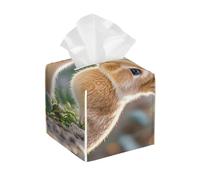Pu Leather Cube Tissue Box Holders Modern Waterproof Square Tissue Box Cover Two Little Cute Rabbits Facial Paper Holder for Bathroom Kitchen Nightstand Office Home Decor