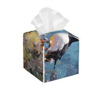 Pu Leather Cube Tissue Box Holders Modern Waterproof Square Tissue Box Cover Two Puffins Facial Paper Holder For Bathroom Kitchen Nightstand Office Home Decor