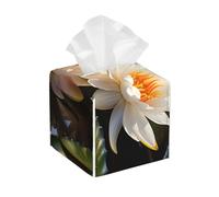 Pu Leather Cube Tissue Box Holders Modern Waterproof Square Tissue Box Cover Two Water Lilies Facial Paper Holder For Bathroom Kitchen Nightstand Office Home Decor
