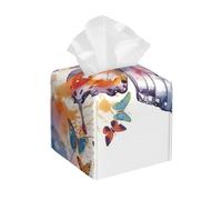 Pu Leather Cube Tissue Box Holders Modern Waterproof Square Tissue Box Cover Watercolor Butterfly Facial Paper Holder For Bathroom Kitchen Nightstand Office Home Decor
