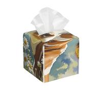 Pu Leather Cube Tissue Box Holders Modern Waterproof Square Tissue Box Cover Watercolor Cow and Daisy Flower Facial Paper Holder for Bathroom Kitchen Nightstand Office Home Decor