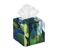 Pu Leather Cube Tissue Box Holders Modern Waterproof Square Tissue Box Cover Watercolor Of Water Lilies Facial Paper Holder For Bathroom Kitchen Nightstand Office Home Decor