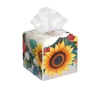 Pu Leather Cube Tissue Box Holders Modern Waterproof Square Tissue Box Cover Watercolor Rabbit and Flowers Facial Paper Holder for Bathroom Kitchen Nightstand Office Home Decor