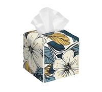Pu Leather Cube Tissue Box Holders Modern Waterproof Square Tissue Box Cover White Cherry Blossoms Facial Paper Holder For Bathroom Kitchen Nightstand Office Home Decor