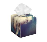 Pu Leather Cube Tissue Box Holders Modern Waterproof Square Tissue Box Cover White Dream Catcher Feather Facial Paper Holder For Bathroom Kitchen Nightstand Office Home Decor