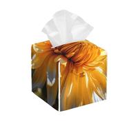 Pu Leather Cube Tissue Box Holders Modern Waterproof Square Tissue Box Cover Wild Yellow Flower Facial Paper Holder For Bathroom Kitchen Nightstand Office Home Decor