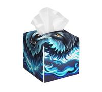 Pu Leather Cube Tissue Box Holders Modern Waterproof Square Tissue Box Cover Wolf Head in Blue Flames Facial Paper Holder for Bathroom Kitchen Nightstand Office Home Decor