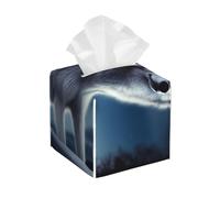 Pu Leather Cube Tissue Box Holders Modern Waterproof Square Tissue Box Cover Wolf Under Moon Facial Paper Holder for Bathroom Kitchen Nightstand Office Home Decor