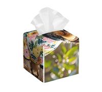 Pu Leather Cube Tissue Box Holders Modern Waterproof Square Tissue Box Cover Yorkie Floral Facial Paper Holder for Bathroom Kitchen Nightstand Office Home Decor