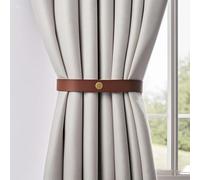 PU Leather Curtain Tie Backs, Ring Clips Curtain Buckle for Window Draperies of Home Hotel Curtain Holders, Rope Decoration Creative Curtains Buckle Modern Minimalist Set of 2 (Light Brown)