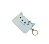 PU Leather Cute Cartoon Pig Shaped Mini Wallet with Keychain Girl's ID Card Bag Contraceptive Box(Blue)