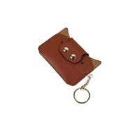 PU Leather Cute Cartoon Pig Shaped Mini Wallet with Keychain Girl's ID Card Bag Contraceptive Box(Brown)